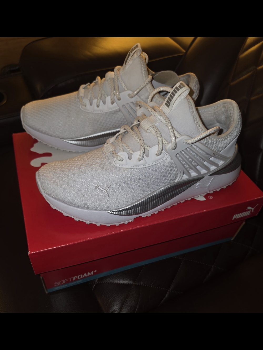 Puma Women’s White & Silver Athletic Running Shoes Sz 9